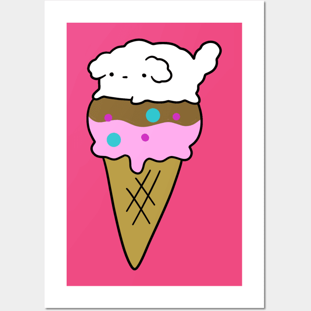 White Fluffy Dog Icecream Wall Art by saradaboru